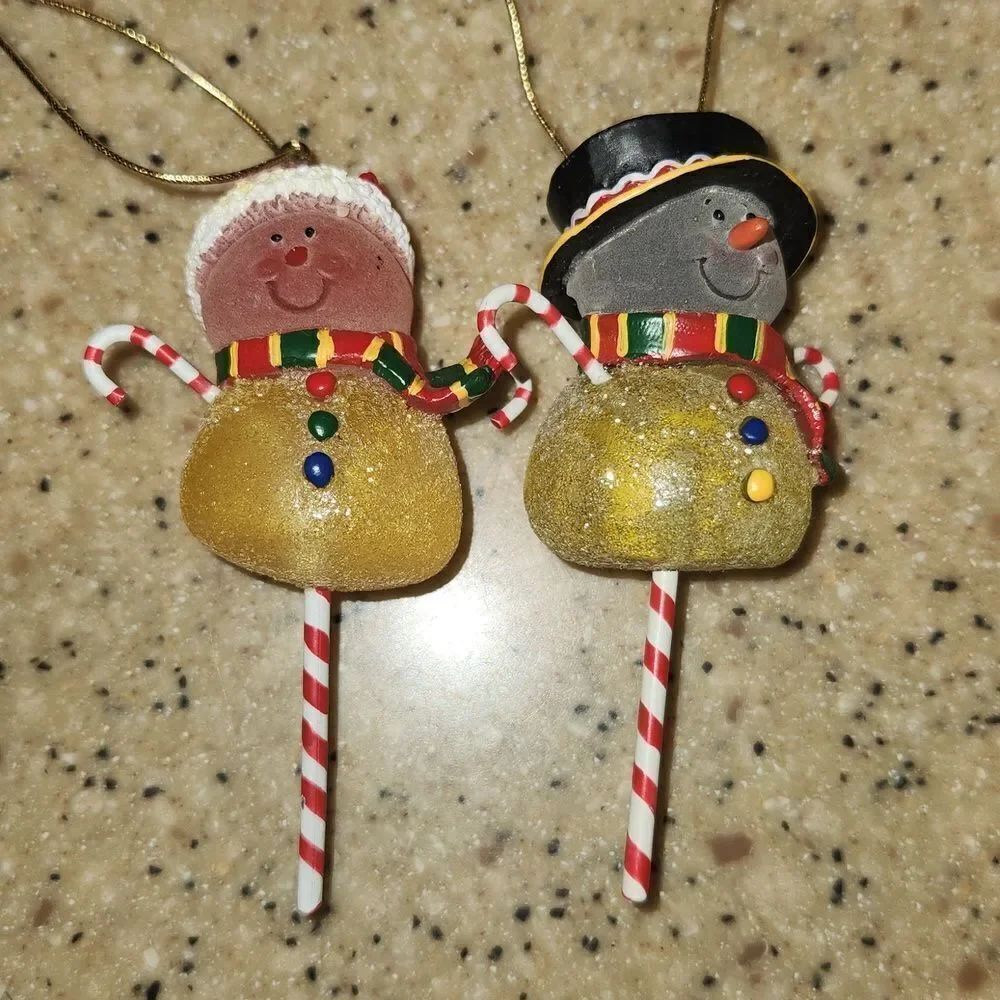Snowman Candy Cane Christmas Ornament Set of 2